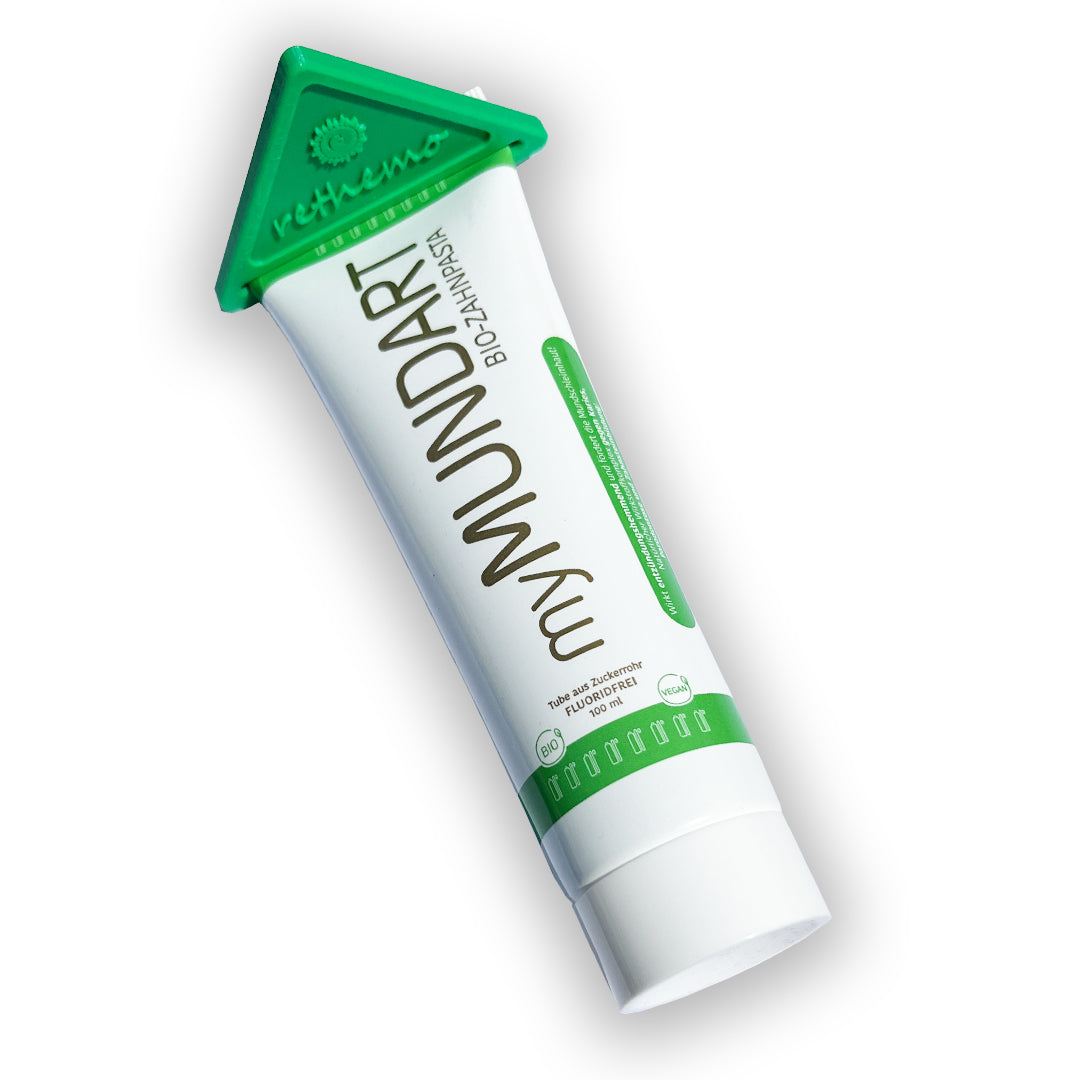 myMUNDART Zahnpasta ohne Fluorid - mit dem Kurkuma Effekt 3er Bundle+Quetscher