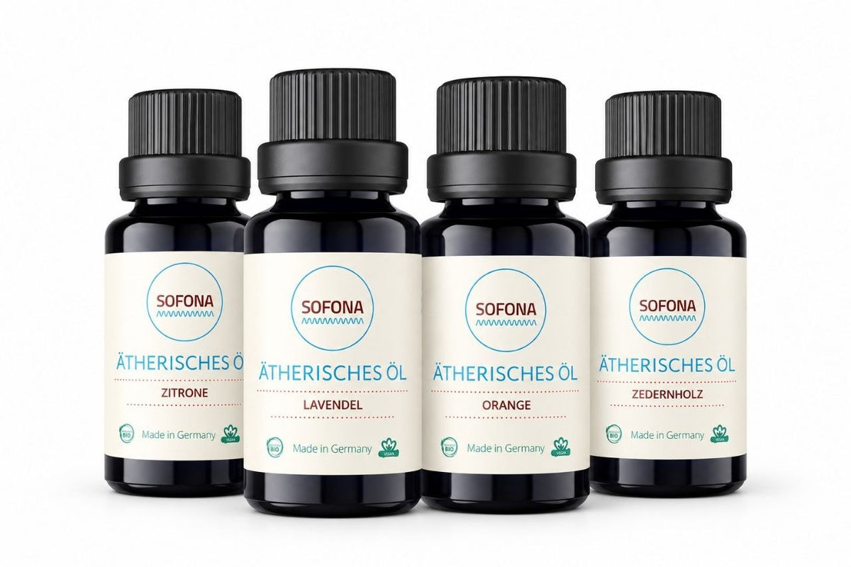 Ätherisches ÖL SET SOFONA - Zitrone, Orange, Lavendel und Zedernholz - jeweils 10ml