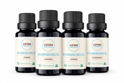 Ätherisches ÖL SET SOFONA - Zitrone, Orange, Lavendel und Zedernholz - jeweils 10ml